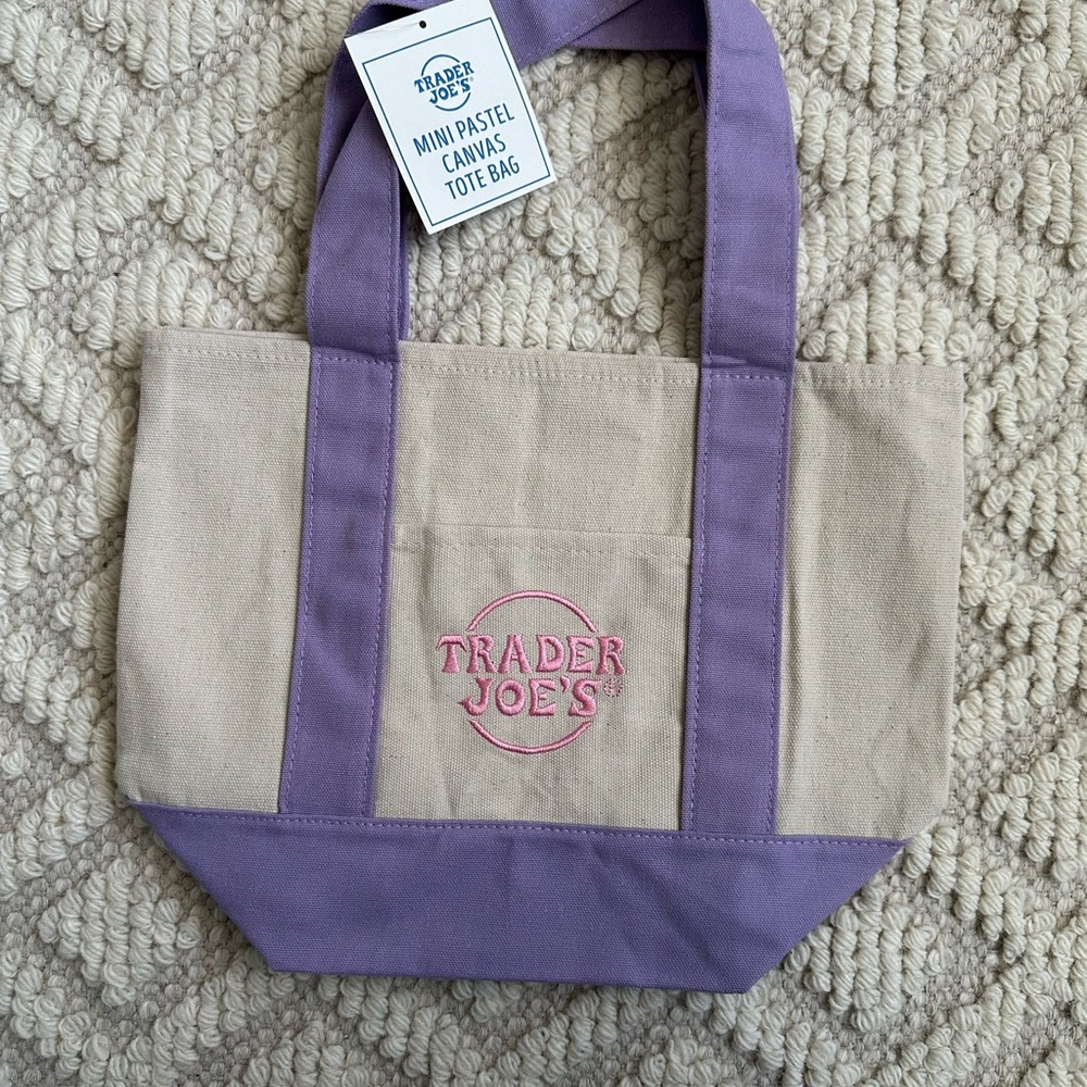 Mini Trader Joe’s Pastel Canvas Tote Bag - Pink, teal, Blue, Purple bundle - Picture 3 of 7